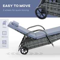 Outsunny 2 Seater Rattan Sun Lounger Set with Side Table-Grey(m-6)