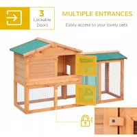 PawHut Rabbit 2 Tier Fir Wood Small Animal Hutch w/ Ramp Brown(m-7)