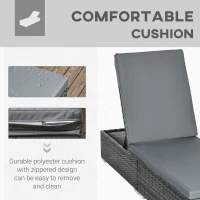 Outsunny Rattan Sun Lounger Adjustable Garden Furniture Recliner Bed Chair Reclining Patio Wicker, Grey(m-5)