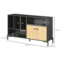 HOMCOM Dulap de depozitare modern cu uşa dubla şi 5 compartimente de depozitare deschise pentru sufragerie, sufragerie, dormitor, negru(m-3)