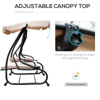 Outsunny Water Resistant Fabric 3-Seater Swing Chair w/ Cup Holder Beige(m-7)