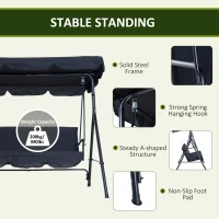 Outsunny Hammock Swing Chair, 3-Seater, Adjustable-Black(m-5)