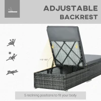 Outsunny Rattan Sun Lounger Adjustable Garden Furniture Recliner Bed Chair Reclining Patio Wicker, Grey(m-6)