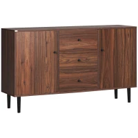 HOMCOM Aparador para Sala de Estar Aparador Buffet Moderno com 2 Portas e 3 Gavetas para Sala de Jantar 127x40x76cm Castanho Avermelhado e Preto(m-10)