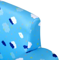 HOMCOM Kids Children Armchair Mini Sofa Wood Frame w/ Footrest Anti-Slip Legs High Back Arms Bedroom Playroom Furniture Cute Cloud Star Blue(m-9)