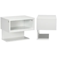 HOMCOM Lot de 2 tables de chevet murales - étagère, niche, plateau - blanc(m-7)