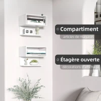 HOMCOM Lot de 2 tables de chevet murales - étagère, niche, plateau - blanc(m-5)