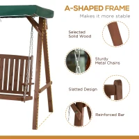Outsunny 2 Seater Wooden Garden Swing Chair Seat Hammock Bench Loveseat Furniture Lounger Bed with Canopy - Green(m-5)