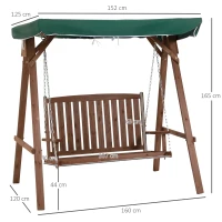 Outsunny 2 Seater Wooden Garden Swing Chair Seat Hammock Bench Loveseat Furniture Lounger Bed with Canopy - Green(m-3)