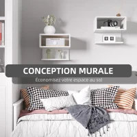 HOMCOM Lot de 2 tables de chevet murales - étagère, niche, plateau - blanc(m-6)