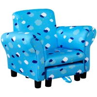 HOMCOM Kids Children Armchair Mini Sofa Wood Frame w/ Footrest Anti-Slip Legs High Back Arms Bedroom Playroom Furniture Cute Cloud Star Blue(m-1)