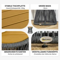 Outsunny stół ogrodowy w stylu boho, odporny na warunki atmosferyczne, rattan PE, 39 cm x 39 cm x 49 cm, czarny+naturalny(m-6)