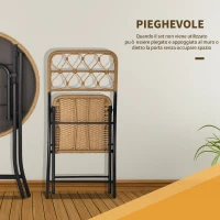Outsunny Set 3 Pezzi Tavolino con Sedie da Giardino Pieghevoli Stile Boho Chic in Rattan e Acciaio(m-6)