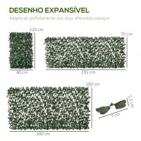 Outsunny Vedação com Treliça Expansível de 2 Peças com Folhas Artificiais Parede de Folhas com Vime Decorativa Vedação de Privacidade 295x70 cm Verde(m-3)