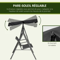 Outsunny Balancelle de Jardin 3 Places Grand Confort Toit imperméabilisé Inclinaison réglable Assise et Dossier Ergonomique Acier textilène Gris(m-5)