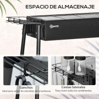 Outsunny Barbacoa de Carbón con 2 Parrillas de Acero Inoxidable Barbacoa Portátil con 2 Especieros para Camping 94x39x70 cm Negro(m-6)