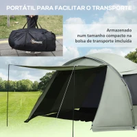 Outsunny Tenda de Campismo para 4-6 Pessoas Impermeável PU2000 com Proteção UV30+ e Bolsa de Transporte 610x385x220 cm Verde(m-7)