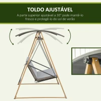 Outsunny Baloiço de Jardim 3 Lugares com Teto Ajustável Assento Acolchoado e Estrutura de Aço Carga 320 kg 224x133x173 cm Cinza(m-5)