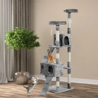 PawHut Arbre à chat griffoir grattoir double niche peluche sisal naturel hauteur 170 cm gris(m-2)