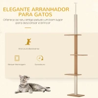 PawHut Arranhador para Gatos de Chão ao Teto 43x27x228-260 cm Marrom Claro(m-4)