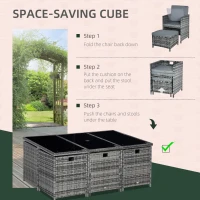 Outsunny 10 Seater Rattan Dining Table and Chairs Outdoor Bistro Table Set with Parasol Hole Footrest for Garden Yard Grey(m-4)