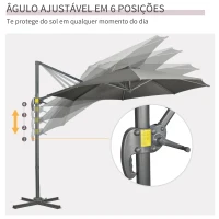 Outsunny Chapéu de Sol de Jardim Excêntrico com Rotação 360° Inclinação Manivela e Base Cruzada Ø293x248 cm Cinza Escuro(m-5)