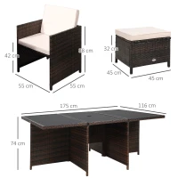 Outsunny Outdoor 11pc Rattan Garden Furniture Patio Dining Set 10-seater Cube Sofa Weave Wicker 6 Chairs 4 Footrests & 1 Table Mixed Brown(m-3)