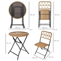 Outsunny Set 3 Pezzi Tavolino con Sedie da Giardino Pieghevoli Stile Boho Chic in Rattan e Acciaio(m-3)