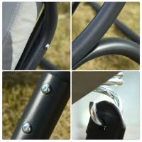 Outsunny Balancelle de Jardin 2 Places indépendantes 2 tablettes Supports Coussins Assise Dossier Grand Confort 1,7L x 1,36l x 1,7H m Acier Noir Polyester Gris(m-5)