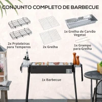 Outsunny Barbecue a Carvão com 2 Grelhas de Aço Inoxidável Portátil com 2 Prateleiras para Temperos com Ganchos 77x30x70 cm Preto(m-4)