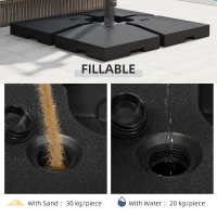 Outsunny 4 Pieces Portable Parasol Base Weights for Umbrella Cross Stand, 120kg Sand/ 80L Water Filled, for Cantilever Parasol  (Metal Pole & Cross Stand NOT INCLUDED)(m-4)