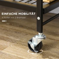 HOMCOM Küchenwagen im Industriedesign, mit 3 Regalen, Mehrzweckwagen, Servierwagen, 4 Räder, klappbar, Braun + Schwarz(m-6)
