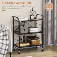 HOMCOM Küchenwagen im Industriedesign, mit 3 Regalen, Mehrzweckwagen, Servierwagen, 4 Räder, klappbar, Braun + Schwarz(m-4)