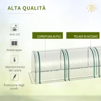 Outsunny Serra a Tunnel in Acciaio e PVC Impermeabile e Anti UV con 4 Porte a Cerniera, 395x100x80 cm(m-4)
