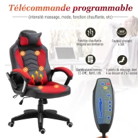 HOMCOM Luxe fauteuil/chaise de bureau gamer fonction massage + chauffage intégrée dossier inclinable rouge(m-7)