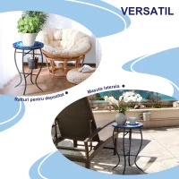 Masuta de Gradina Rotunda din Metal Outsunny cu Blat din Ceramica, Ф35,5x53,5 cm, Albastru si Alb(m-5)