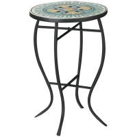 Outsunny Masuta de Gradina Rotunda din Metal cu Blat cu Mozaic, Ф35.5x53.5cm, Multicolor(m-1)