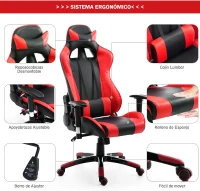 HOMCOM Silla de Oficina Silla Ergonómico Reclinable y Basculante Altura Ajustable Giratorio con Ruedas Reposacabezas y Soporte Lumbar Carga 120 kg 67x67x123-132 cm Rojo(m-6)