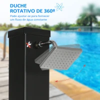 Outsunny Duche Solar Exterior 40L Duche de Jardim com Cabeçal Torneira Água Quente até 60℃ e Duche de Pés 19x20x217 cm Preto(m-6)