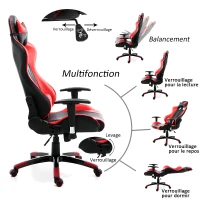 HOMCOM Fauteuil de bureau manager grand confort style baquet Racing pivotant inclinable avec coussins rouge noir(m-7)