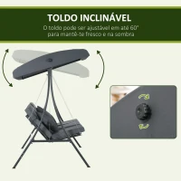 Outsunny Baloiço de Jardim de 3 Lugares com Toldo Ajustável 3 Almofadas e Estrutura de Aço 202x115x168 cm Cinza(m-5)