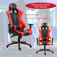 HOMCOM Silla de Oficina Silla Ergonómico Reclinable y Basculante Altura Ajustable Giratorio con Ruedas Reposacabezas y Soporte Lumbar Carga 120 kg 67x67x123-132 cm Rojo(m-4)