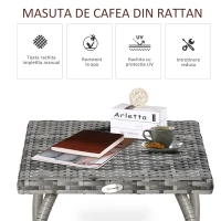 Outsunny Masuta din Ratan Sintetic pentru Exterior si Gradina Gri(m-4)
