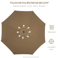 Outsunny Chapéu de Sol a Manivela com Teto Inclinável e 8 Hastes de Metal para Pátio Varanda Exterior Ø300x240 cm Marrom(m-6)