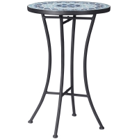 Masuta de Gradina Rotunda din Metal Outsunny cu Blat din Ceramica, Design tip Mozaic, Ф35,5x53,5 cm, Albastru