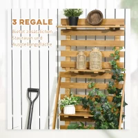 Outsunny Podwyższona grządka z 3 półkami, w tym rusztem do pnączy, odporna na warunki atmosferyczne, z solidnego drewna, 63 cm x 39 cm x 160 cm, Naturalna(m-5)