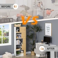 HOMCOM Estantería con 5 Estantes con Puertas Asimétricas Librería para Salón Dormitorio 63x22x166 cm Blanco y Natural(m-8)