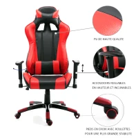 HOMCOM Fauteuil de bureau manager grand confort style baquet Racing pivotant inclinable avec coussins rouge noir(m-6)