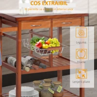 HOMCOM Carucior de Bucatarie cu 2 Sertare si 2 Torpedouri din Lemn si Bambu(m-7)