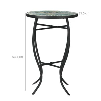 Outsunny Masuta de Gradina Rotunda din Metal cu Blat cu Mozaic, Ф35.5x53.5cm, Multicolor(m-3)